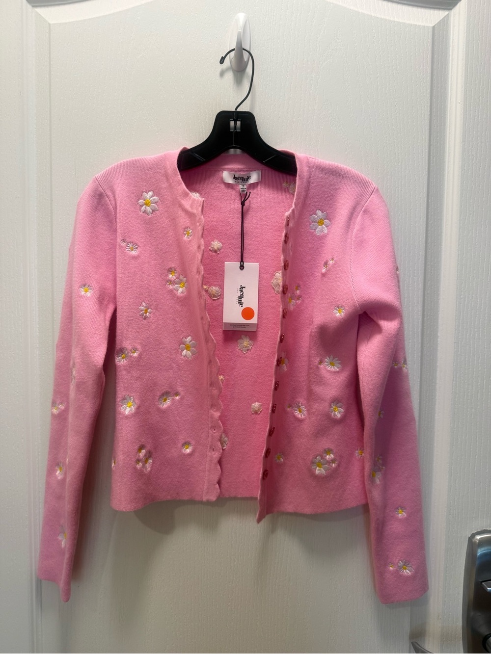 Jacquie the label Women’s Pink Daisy Knit Cardigan Sweater size S NWT - Picture 4 of 5